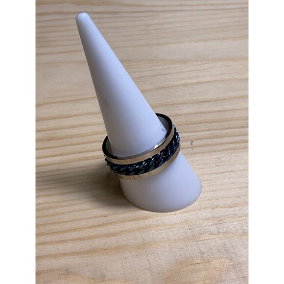 Mens Stainless Steel Electric Blue Chain Spinner Ring - Picture 2 of 3
